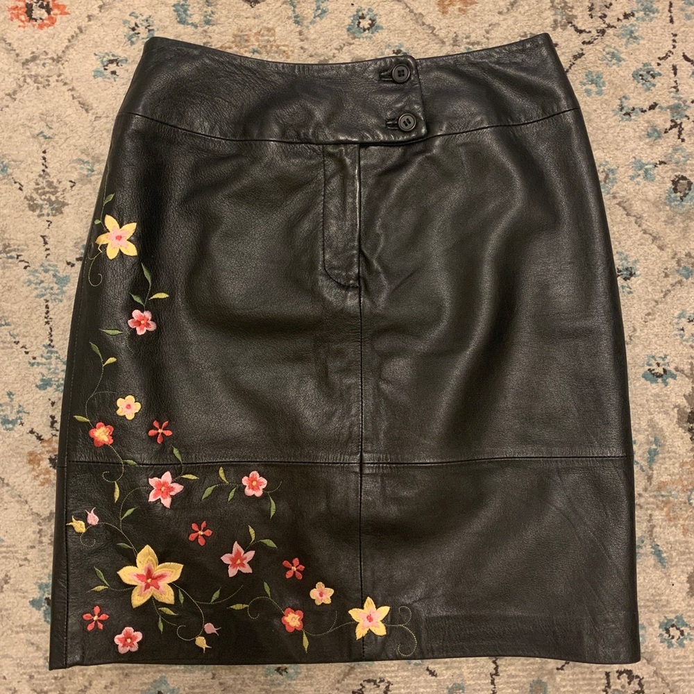 Alfani Leather Floral Embroidered Mini Skirt